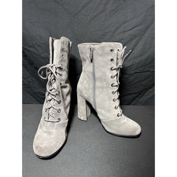 Vince Camuto Teisha Grey Suede Lace-Up Tall Boots Women’s 9.5 Block Heel - Picture 1 of 8